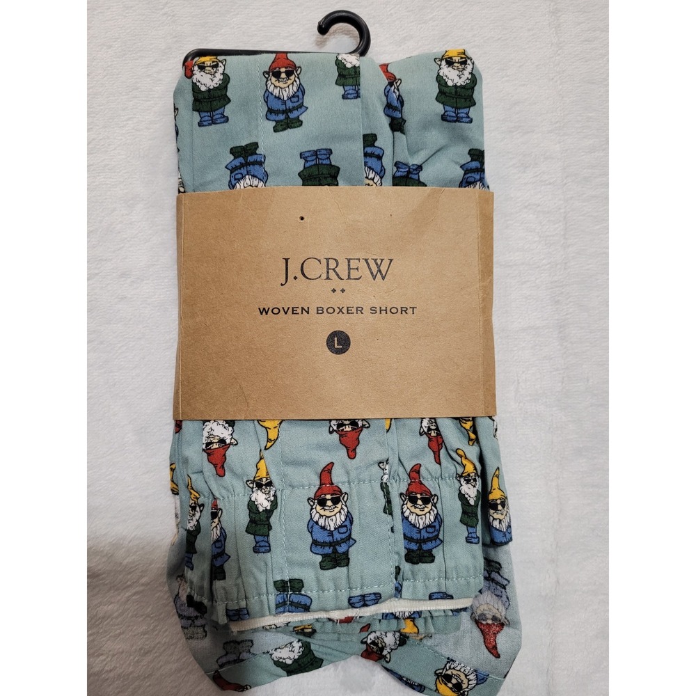 NWT J.Crew Woven Boxer Short Mens L Blue New Gnome Print Cotton